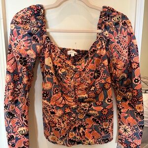 A.L.C. Orange Puff Sleeve Smocked Blouse
